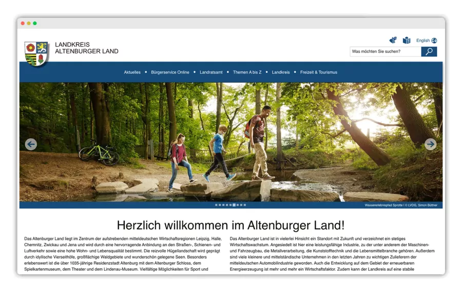 Die Homepage des Landkreises Altenburger Land läuft mit SixCMS Screenshot der Homepage Landkreis Altenburger Land