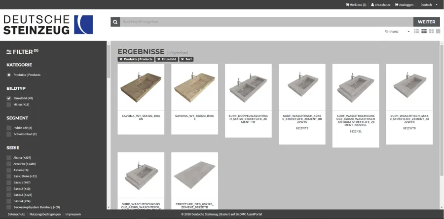 Screenshot Deutsche Steinzeug AssetPortal SixOMC