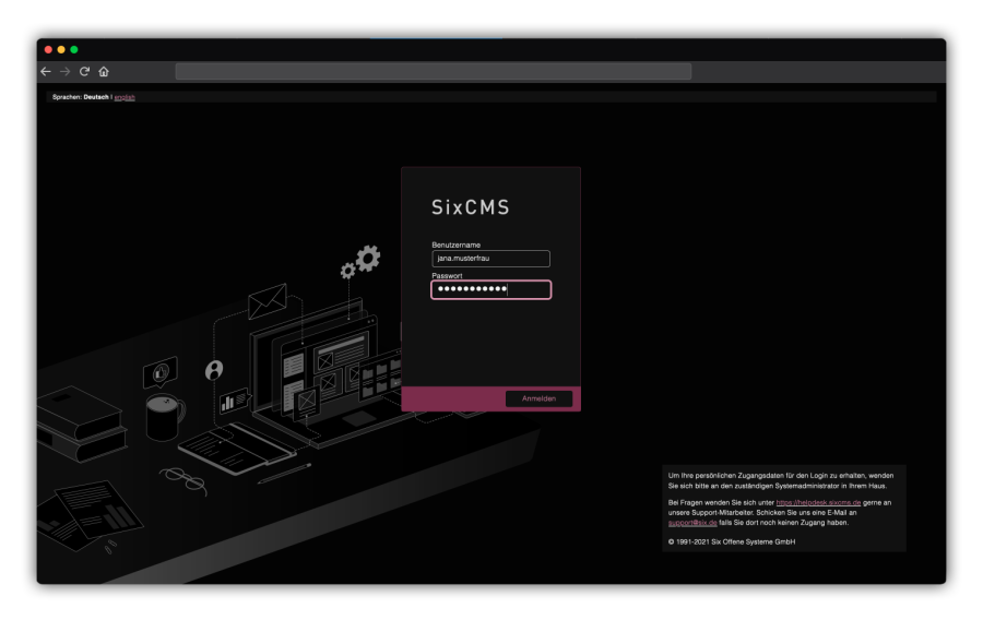 Login-Maske - Anmelde-Dialog für SixCMS mit einer Grafik im Hintergrund