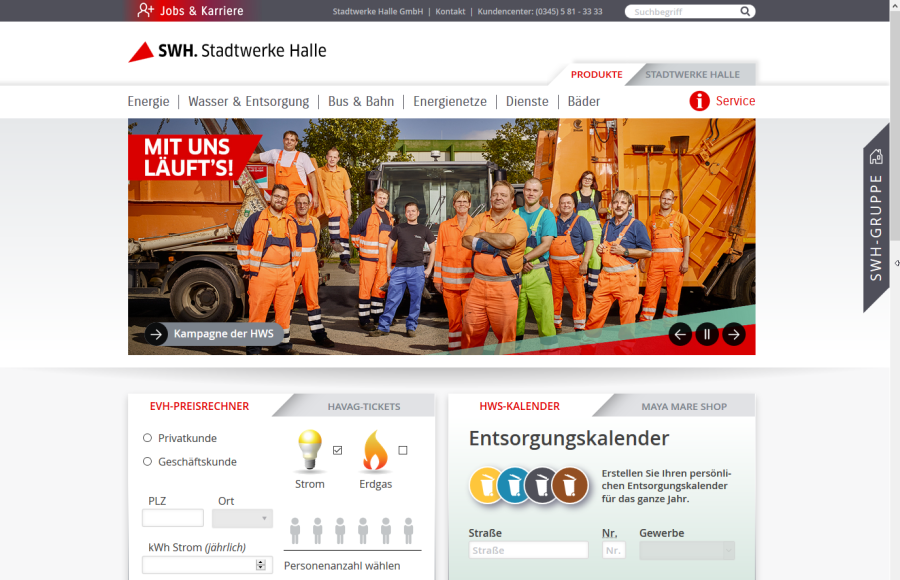 Stadtwerke Halle - Startseite Produkte Screenshot