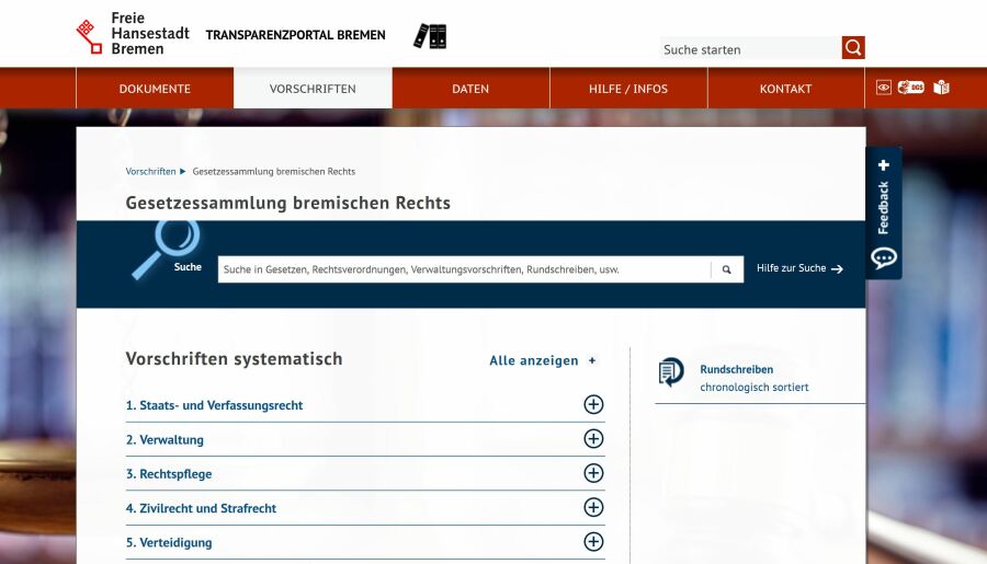 Screenshot Internetauftritte Land Bremen - Beispiel Gesetzesportal