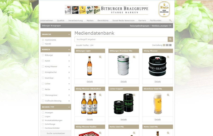 Braugruppe Bitburger - Mediendatenbank Screenshot
