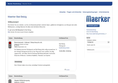 BDIP-Veranstaltungen: Bürgerbeteiligung und Bürgerportale im Fokus BDIP-Veranstaltungen Maerker Brandenburg, Screenshot